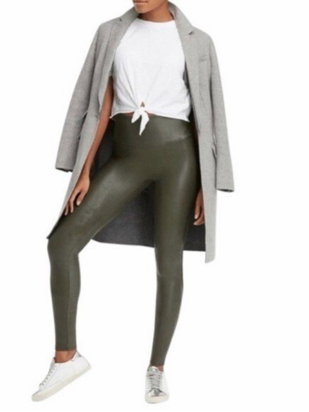 SPANX EUC Faux Leather Olive Green High Waist 29” Leggings Women’s Size XL